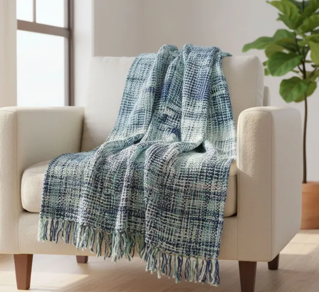 Acrylic Chunky Knitted Throw Blanket | Unique Multicolor Design with Fringes | Soft & Cozy Sofa & Bed Throw (50 x 60 Inches)